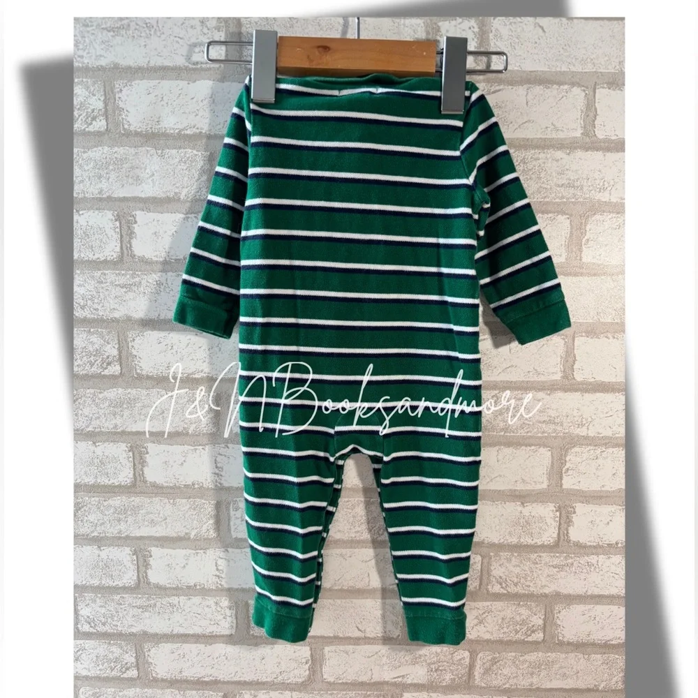 Ralph Lauren Infant Green White Striped Coveralls Size 9M‎
